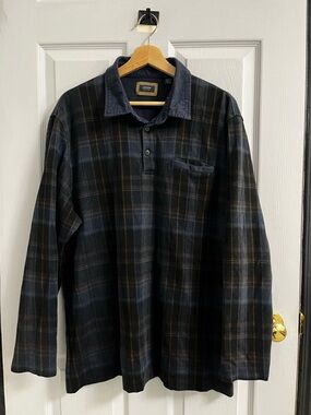 ARROW // Vintage Blue/Brown Plaid Collared Long Sleeve Shirt // XL